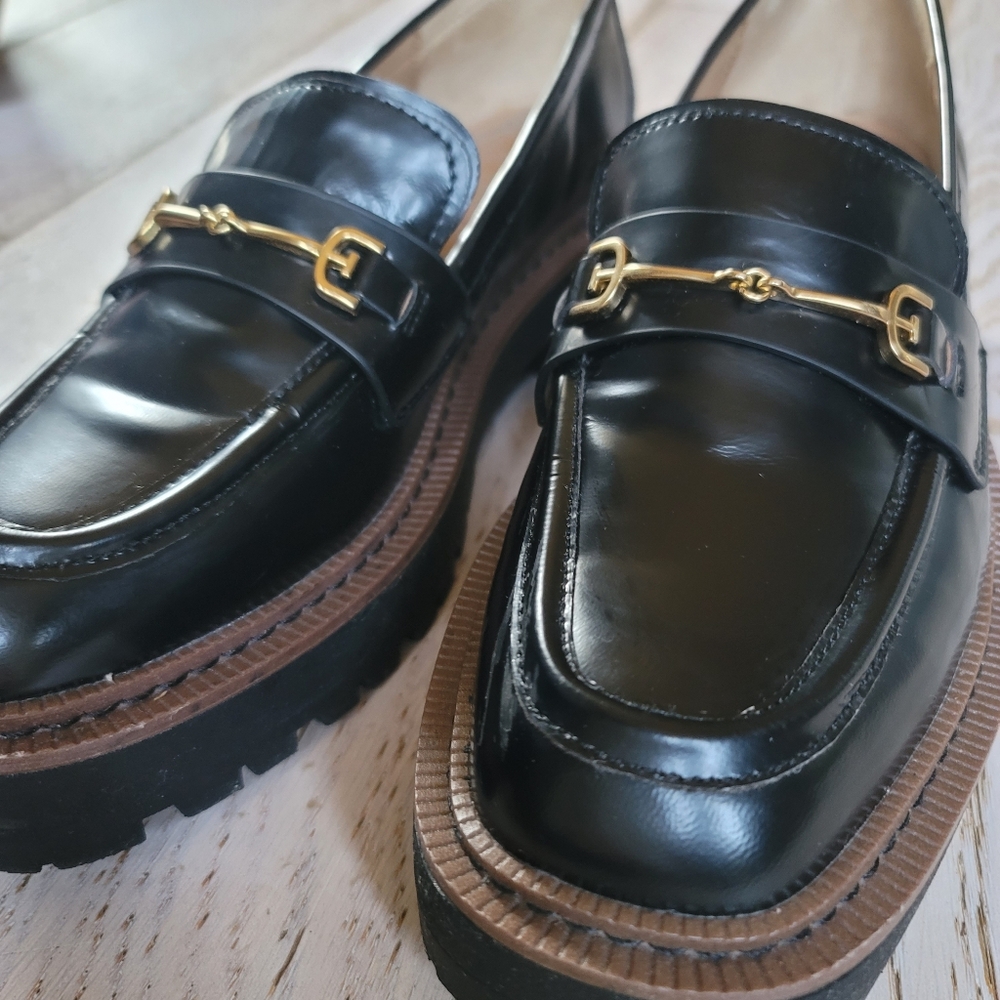 Sam Edelman Laurs Black Patent Platform Lug Sole Loafers 7.5 Gold Buckle - Picture 14 of 14